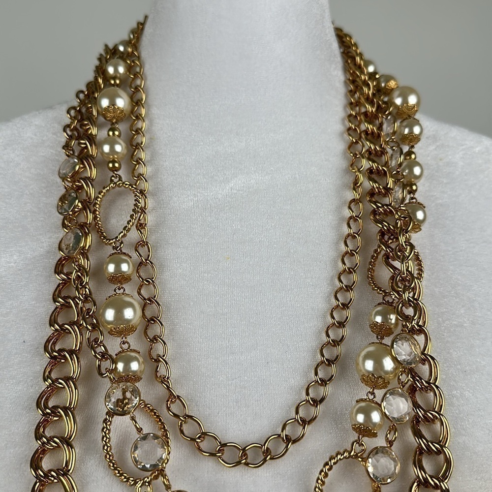 Joan Rivers Classics Signed Faux Pearl & Gold Tone Layered 4-in-1 Necklace NIB - Picture 3 of 8
